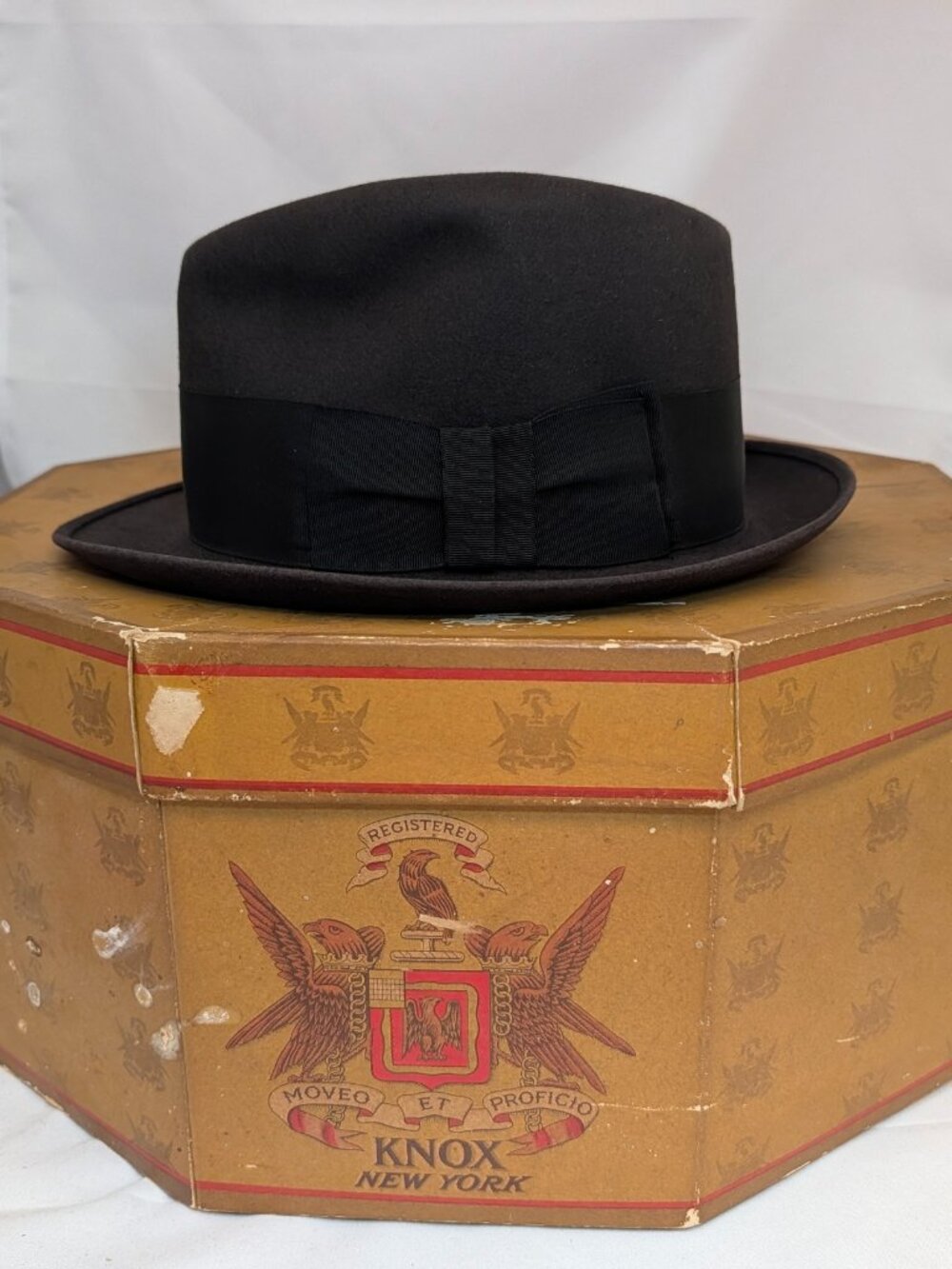 Vintage Knox New York Men's Custom Dark Grey Fedora Hat Sz 7 1/8 w/Original Box
